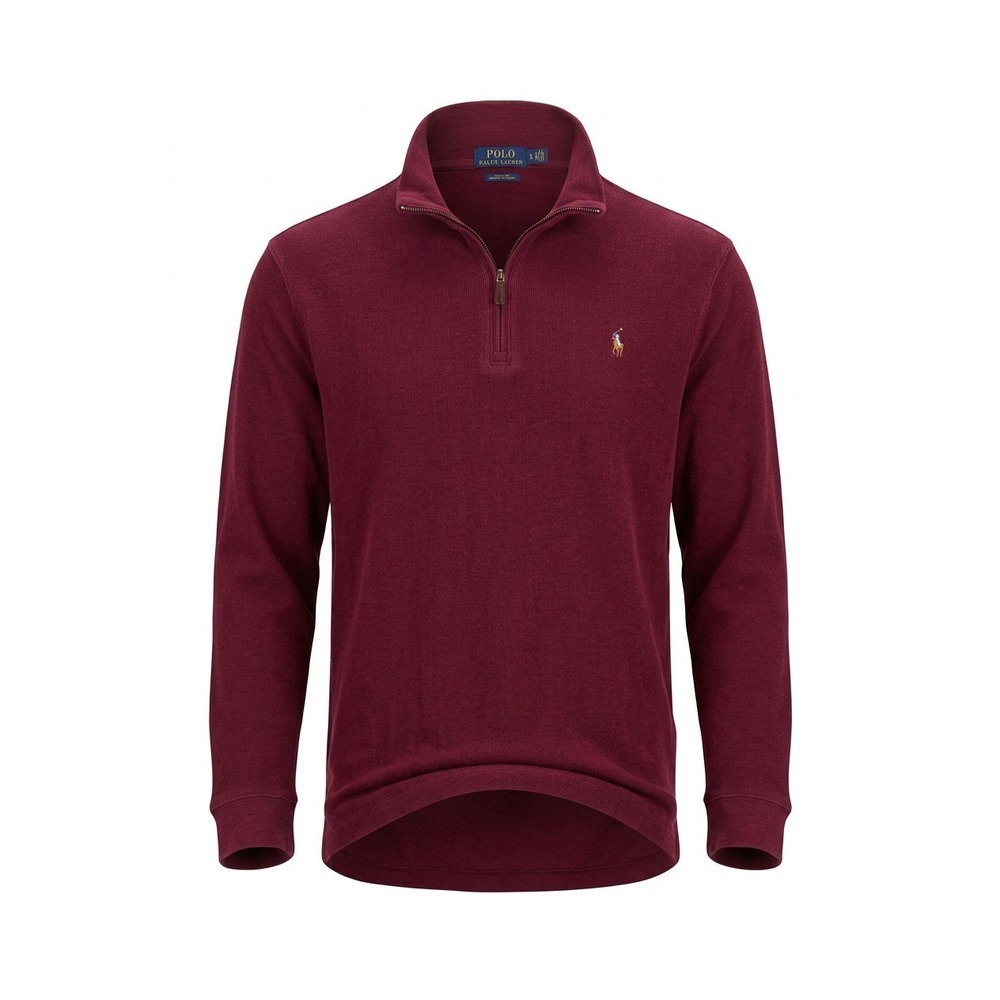 Polo Ralph Lauren Estate Rib‎ Quarter Zip Sweater Men's Large Burgundy Cotton